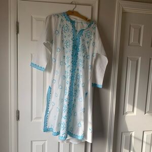 White and Blue Embroidered Dress